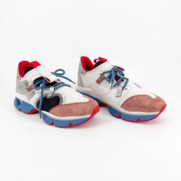 Christian Louboutin Red Runner Sneakers Multi Suede Mesh Size 40 US 10 Women - Picture 1 of 14